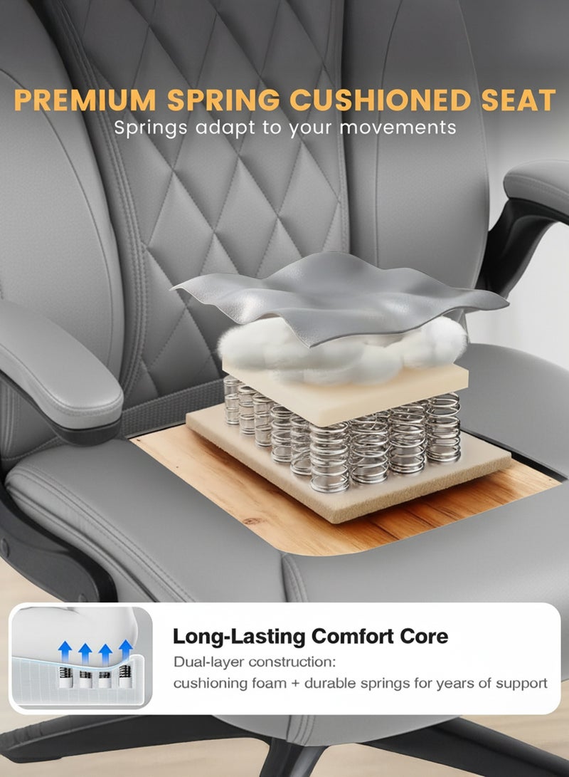 DROGO Ergonomic Premium Leatherette Office Chair for Work at Home, Computer Chair with Flip-Up Armrest, Height Adjustable Leather Seat, Cushioned Headrest, & Lumbar Support | Desk Chair with Multi Level Reclining Grey - Image 5